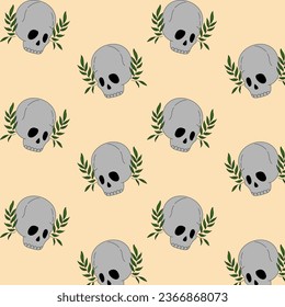 Pattern Magical and mystical symbol skull and leaves