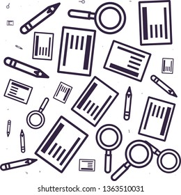 Pattern Of Magnifying Glasses With Document And Paper