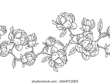 Pattern with magnolia flowers. Beautiful decorative plants.