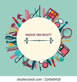 pattern MakeUp and beauty cosmetic Symbols pattern on green background - Illustration