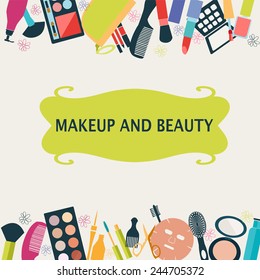 pattern MakeUp and beauty cosmetic Symbols. Frame MakeUp and beauty- Illustration