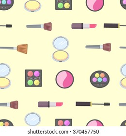 Pattern with make-up,cosmetics on cream background