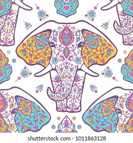 Pattern with mandala and elephant. Geometric circle element made in vector. For cards, background and sites. Kaleidoscope, medallion, yoga, India, arabic