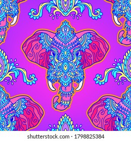 Pattern with mandala and elephant. Geometric circle element made in vector. For cards, background and sites. Kaleidoscope, medallion, yoga, India, arabic