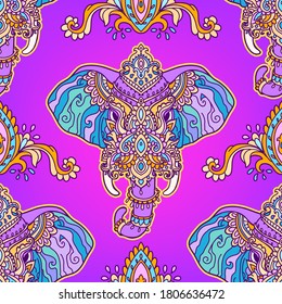 Pattern with mandala and elephant. Geometric circle element made in vector. For cards, background and sites. Kaleidoscope, medallion, yoga, India, arabic