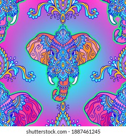 Pattern with mandala and elephant. Geometric circle element made in vector. For cards, background and sites. Kaleidoscope, medallion, yoga, India, arabic