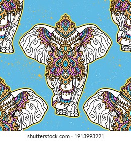 Pattern with mandala and elephant. Geometric circle element made in vector. For cards, background and sites. Kaleidoscope, medallion, yoga, India, arabic