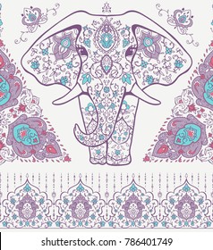 Pattern with mandala and elephant. Geometric circle element made in vector. For cards, background and sites. Kaleidoscope, medallion, yoga, India, arabic