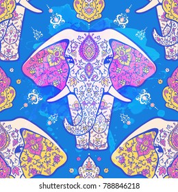 Pattern with mandala and elephant. Geometric circle element made in vector. For cards, background and sites. Kaleidoscope, medallion, yoga, India, arabic