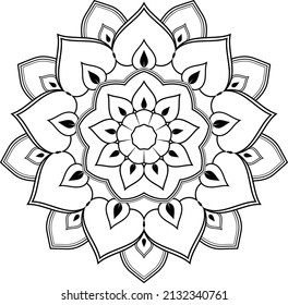 Pattern Mandala Flower Style Vector. Henna Mehndi Meditation Tattoo Decoration Ornament Ethnic Oriental Coloring Book Page.