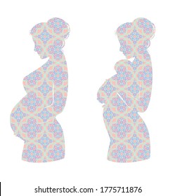 Pattern mandala girl mom gender reveal icon pregnant woman mother and baby vector graphics silhouette