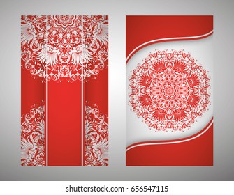 Pattern mandala. Oriental motif. Hand painted texture background. Set wedding invitations, postcards and business card templates. Decorative card design printing. Vector. EPS 10