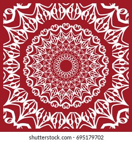 pattern from Mandala for the Print Textile Product. Vector illustration. Decorative curb treatment. Red color