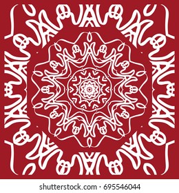 pattern from Mandala for the Print Textile Product. Vector illustration. Decorative curb treatment. Red color