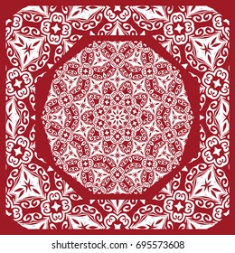 pattern from Mandala for the Print Textile Product. Vector illustration. Decorative curb treatment. Red color