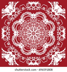 pattern from Mandala for the Print Textile Product. Vector illustration. Decorative curb treatment. Red color