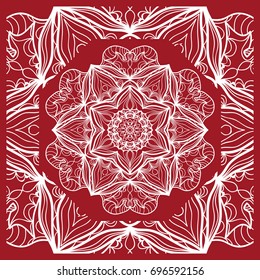 pattern from Mandala for the Print Textile Product. Vector illustration. Decorative curb treatment. Red color
