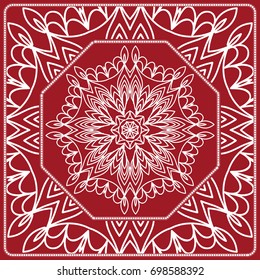 pattern from Mandala for the Print Textile Product. Vector illustration. Decorative curb treatment. Red color