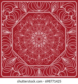 pattern from Mandala for the Print Textile Product. Vector illustration. Decorative curb treatment. Red color