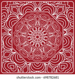 pattern from Mandala for the Print Textile Product. Vector illustration. Decorative curb treatment. Red color