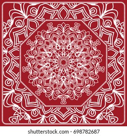 pattern from Mandala for the Print Textile Product. Vector illustration. Decorative curb treatment. Red color