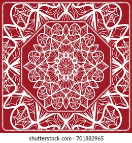 pattern from Mandala for the Print Textile Product. Vector illustration. Decorative curb treatment. Red color