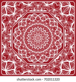 pattern from Mandala for the Print Textile Product. Vector illustration. Decorative curb treatment. Red color