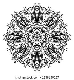Pattern of mandala purple. Vector illustration. Modern Decorative floral color mandala. Decorative Cicle ornament. Floral design