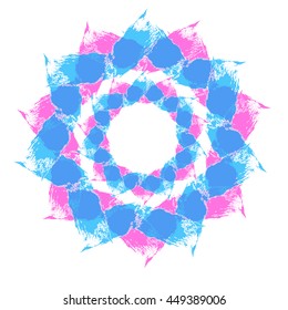Pattern mandala round shape with rays, pink and blue isolated on white