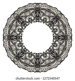 Pattern of mandala. Vector illustration. Modern Decorative floral color mandala. Decorative Cicle ornament. Floral design.