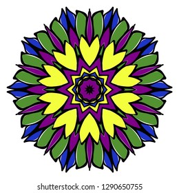 Pattern of mandala. Vector illustration. Modern Decorative floral color mandala. Decorative Cicle ornament. Floral design. Anti-stress therapy pattern