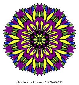 Pattern of mandala. Vector illustration. Modern Decorative floral color mandala. Decorative Cicle ornament. Floral design. Anti-stress therapy pattern