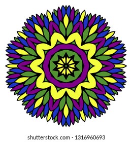Pattern of mandala. Vector illustration. Modern Decorative floral color mandala. Decorative Cicle ornament. Floral design. Anti-stress therapy pattern