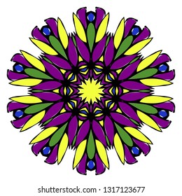 Pattern of mandala. Vector illustration. Modern Decorative floral color mandala. Decorative Cicle ornament. Floral design. Anti-stress therapy pattern