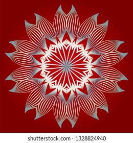 Pattern Of Mandala. Vector Illustration. Modern Decorative Floral Color Mandala. Decorative Circle Ornament. Floral Design. Red white silver colour