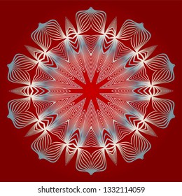 Pattern Of Mandala. Vector Illustration. Modern Decorative Floral Color Mandala. Decorative Circle Ornament. Floral Design. Red white silver colour