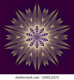 Pattern Of Mandala. Vector Illustration. Modern Decorative Floral Color Mandala. Decorative Cicle Ornament. Floral Design. Purple gold color.