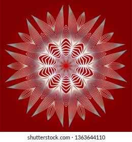 Pattern Of Mandala. Vector Illustration. Modern Decorative Floral Color Mandala. Decorative Circle Ornament. Floral Design. Red white silver colour
