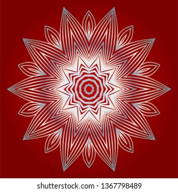 Pattern Of Mandala. Vector Illustration. Modern Decorative Floral Color Mandala. Decorative Circle Ornament. Floral Design. Red white silver colour