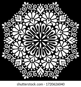 Dibujo de doodles de esténcil blanco de mandala de patrón buen humor