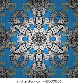 Pattern of mandalas. Vector blue background.