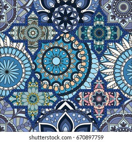 pattern with mandalas. Vintage decorative elements. Hand drawn background. Islam, Arabic, Indian, ottoman motifs.