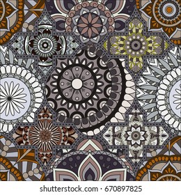 pattern with mandalas. Vintage decorative elements. Hand drawn background. Islam, Arabic, Indian, ottoman motifs.