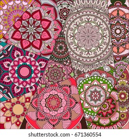 pattern with mandalas. Vintage decorative elements. Hand drawn background. Islam, Arabic, Indian, ottoman motifs.