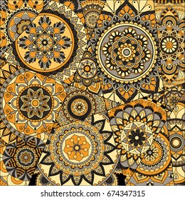 pattern with mandalas. Vintage decorative elements. Hand drawn background. Islam, Arabic, Indian, ottoman motifs.