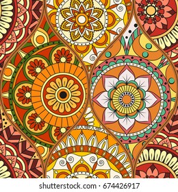 pattern with mandalas. Vintage decorative elements. Hand drawn background. Islam, Arabic, Indian, ottoman motifs.