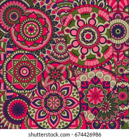 pattern with mandalas. Vintage decorative elements. Hand drawn background. Islam, Arabic, Indian, ottoman motifs.
