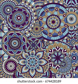 pattern with mandalas. Vintage decorative elements. Hand drawn background. Islam, Arabic, Indian, ottoman motifs.