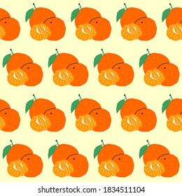 Pattern mandarin lies with a leaf, half a mandarin