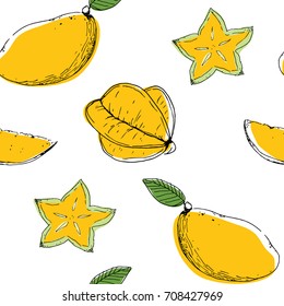 Pattern of mango and carambola in yellow color